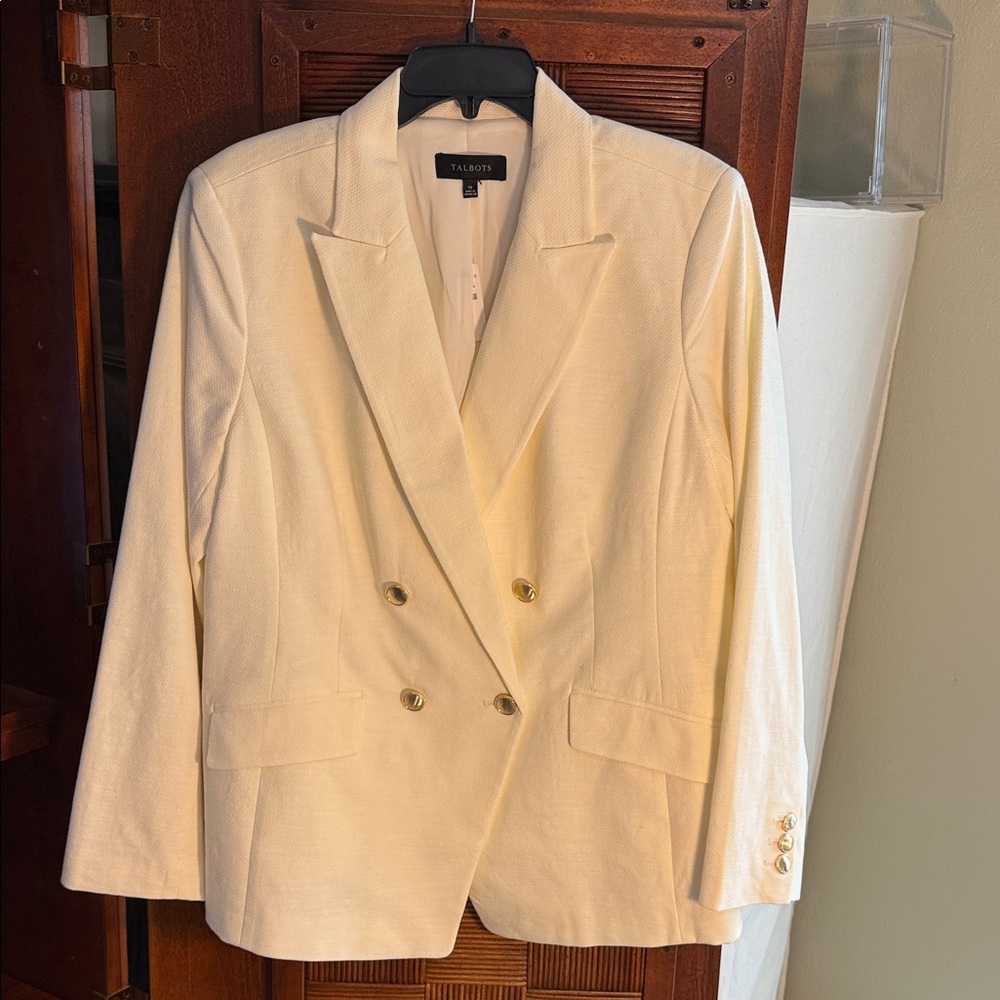 Talbots Cream Double-Breasted Blazer with Gold Buttons. NWT